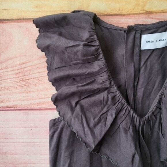 Anthro Maria Stanley Gray Ruffled Neckline Cascada Wide Leg Cropped Jumpsuit S - Picture 5 of 8